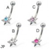 Jeweled small star belly button ring