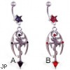 Jeweled star navel ring with dangling dragon and cross