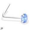 L-Shaped Silver Nose Pin with Aquamarine  CZ