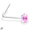 L-Shaped Silver Nose Pin with Pink CZ