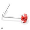 L-Shaped Silver Nose Pin with Red CZ