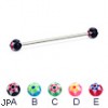 Long barbell (industrial barbell) with acrylic star balls, 14 ga
