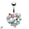 Multi-Colored Flower And Butterfly Heart Navel Ring
