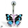 Navel ring with colored butterfly