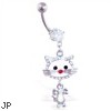 Navel ring with dangling cat