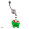 Navel ring with dangling clay love frog