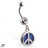 Navel ring with dangling denim peace sign
