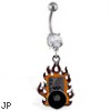 Navel Ring with Dangling Flaming Ace And 8-Ball