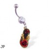 Navel ring with dangling flipflop with rose and gems