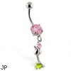 Navel ring with dangling flower on stem