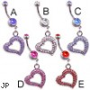 Navel ring with dangling gem paved heart
