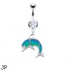 Navel Ring with Dangling Glossed Dolphin