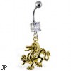 Navel ring with dangling gold colored dragon