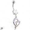 Navel ring with dangling jeweled broken heart