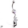Navel ring with dangling jeweled cat and steel cat back