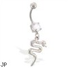 Navel ring with dangling jeweled curved snake