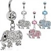 Navel ring with dangling jeweled elephant