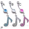 Navel ring with dangling jeweled music note