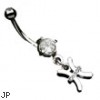 Navel ring with dangling jeweled pisces sign