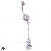Navel ring with dangling jeweled teddy bear on chain