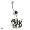 Navel ring with dangling jeweled zebra