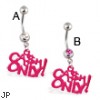 Navel ring with dangling pink "CASH ONLY"