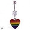 Navel ring with dangling rainbow heart