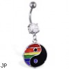 Navel ring with dangling rainbow ying-yang