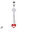 Navel ring with dangling red and white hearts