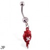Navel ring with dangling red bloody patched heart