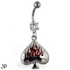 Navel ring with dangling spade with flames