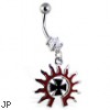 Navel ring with dangling tribal sun and chopper cross