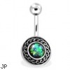 Navel Ring With Multicolor Opal And Tribal Shield