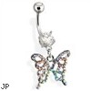 Navel Ring with Paved Butterfly