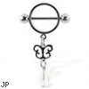 Nipple ring with dangling butterfly with clear stone, 14 ga