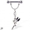 Nipple ring with dangling chain and fairy, 12 ga or 14 ga