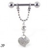 Nipple ring with dangling chain and heart, 12 ga or 14 ga