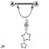 Nipple ring with dangling chain and stars, 12 ga or 14 ga