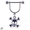 Nipple ring with dangling happy skull