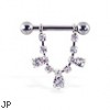 Nipple ring with dangling jeweled chain, 12 ga or 14 ga