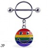Nipple ring with dangling rainbow smiley face