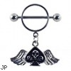 Nipple Ring with Dangling Skull with Wings