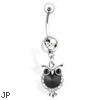 Owl Belly Button Ring with Black And Clear Gems