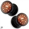 Pair Black Acrylic Double Flare Flat Screw Fit Plug with Chamber of Bones Print