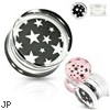 Pair Of Black Star Pattern Print Encased Clear Acrylic Saddle Fit Plugs