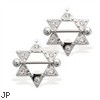 Pair of clear jeweled star nipple shields, 14 ga