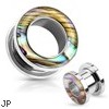 Pair Of Mother Of Pearl Rimmed Surgical Steel Screw Fit Tunnels