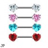 Pair Of Nipple Rings With Jeweled Heart Front-Facing Ends