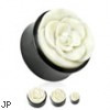 Pair Of Organic Horn Plugs with Hand Carved Rose Bone Inlay