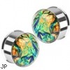Pair Of Stainless Steel Multi-Colored Foil Double Flared Plugs